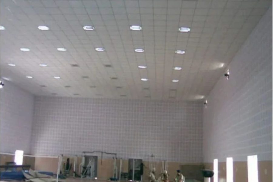 Gypsum board false ceiling with recessed lighting