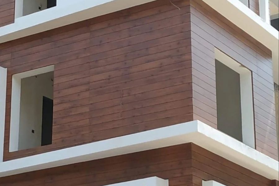 HPL panel corner detail on a building wall