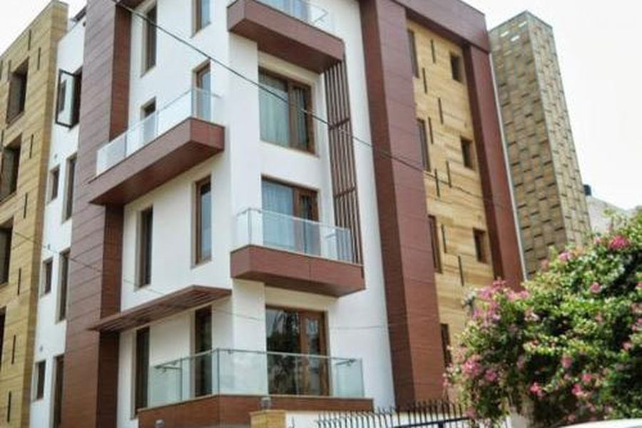 HPL clad residential building elevation in Delhi NCR