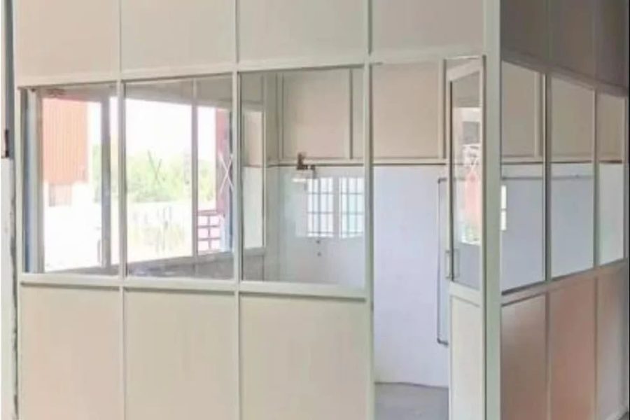 Aluminium and glass reception counter front